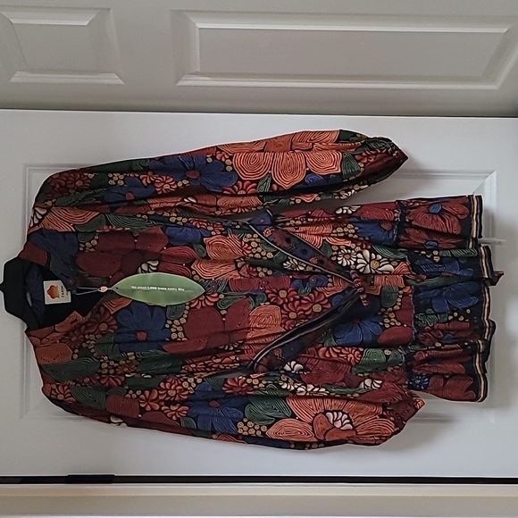 Farm Rio Black Stitched Flowers Long Sleeve Mini Dress - Picture 5 of 13